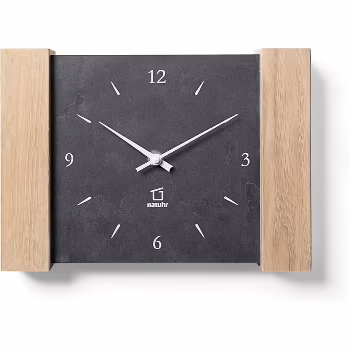 Wall Clock, Matterhorn, Wood, Oak, Light Stone, Slate, Radio-controlled Movement (Black/Limewashed Oak - Radio-controlled)