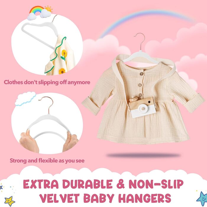 HOUSE DAY 60 шт. дитячі велюрові вішалки для одягу, преміум-якість, ультратонкі, антиковзні, 35.6 см