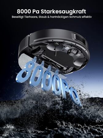 Робот-пилосос Proscenic Q10 з функцією миття, 8000Pa, 200 хвилин роботи, лазерна навігація, керування через додаток, Alexa, Siri, Apple Watch, пульт дистанційного керування для підлоги та килимів