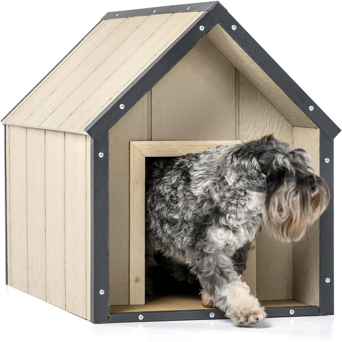 Будка для собак Outdoor маленьких порід – дерев'яна будка для собак, водостійкий дах 76 x 99 x H80 см, розмір S, Timbela M401-1, розмір M, 76x99xH80cm, натуральне дерево (розмір M, 57x95xH68cm, LP SmartSide дерев'яні панелі)