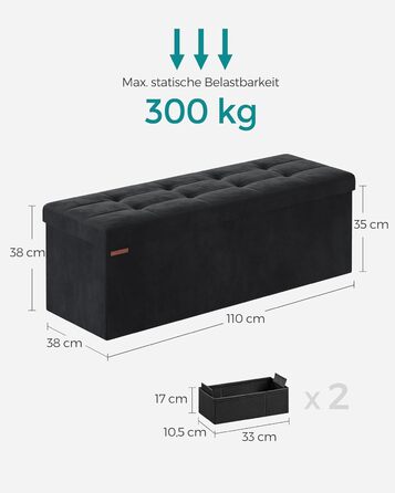 Складаний пуф SONGMICS з місцем для зберігання, 110×38×38 см, кремово-білий, до 300 кг, для вітальні, спальні, передпокою