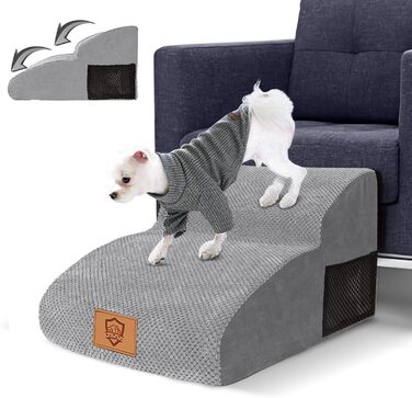 Myiosus Dog Stairs, 2 Steps Pet Staircase, Waterproof Dog Steps Made of Sponge, Non-Slip Dog Ramp for Sofa Bed, Dog Staircase with Washable Cover, Portable Cat Staircase
