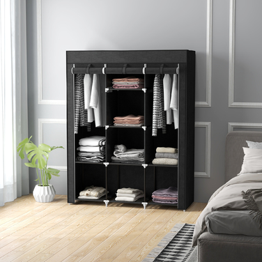 Шафа для одягу HOMCOM з вішалкою, 8 полиць, 125x43x162,5 см, світло-сіра, компактна розкладна шафа для передпокою та спальні