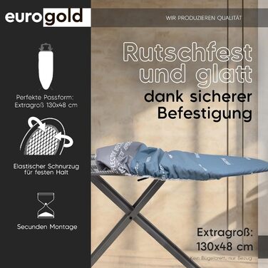 Чохол для прасувальної дошки Eurogold для парогенераторів, з тепловідображаючою зоною, еластичний, сірий (L-XL)