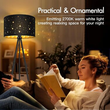 AUQUEE LED-стійка лампа для вітальні, 6W, сучасна тринога з металу, декоративний плафон, вимикач на корпусі, ретро лампа для читання, для вітальні, спальні (зірка+чорний та золото)