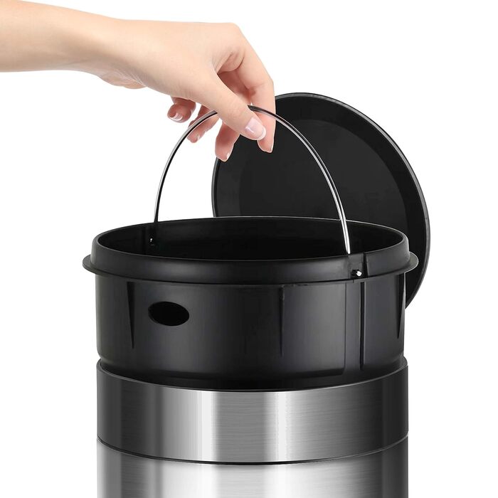 Відро для сміття Ribelli 30L з нержавіючої сталі, з педальним механізмом, м'яким закриттям, для сортування сміття, кругле (матова сіра сталь з датчиком)