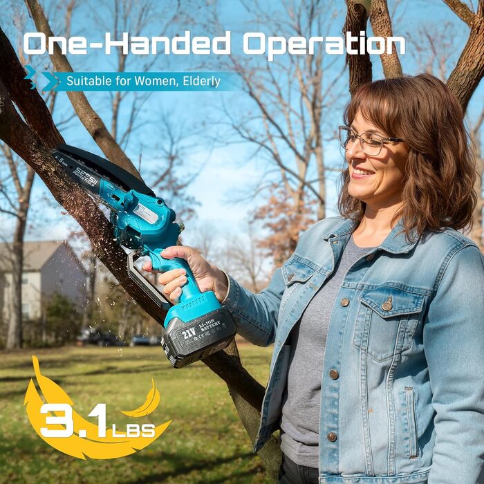 Акумуляторна міні-пила SEESII 6 дюймів (8000mAh) з автоматичною подачею мастила та запасним ланцюгом | Пила для саду, гілок та дрібного дерева