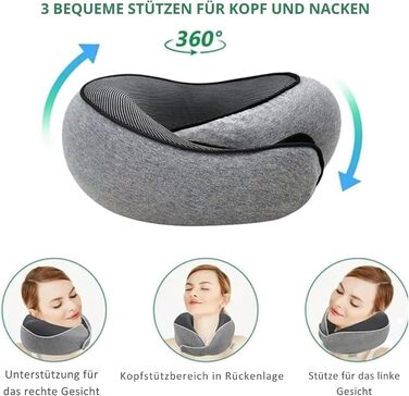 Подушка для подорожей Nappy Dreamjoy з Memory Foam, сірого кольору, для авто, поїздів та літаків, A3 H669-3