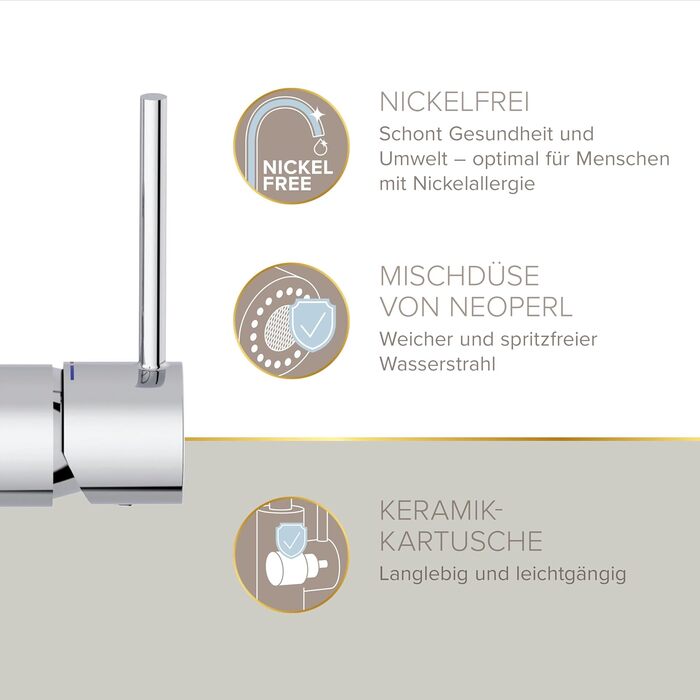Кухонний змішувач Lenz KALANI² в стилі - з регульованою поливальною насадкою - проста установка та якісна обробка - 46070322 (Низький тиск, Хром)