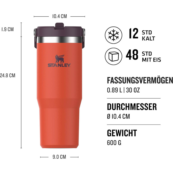 Stanley Flip Straw Tumbler 1.0 Drinking Bottle with Straw 0.89L - Thermos Bottle Keeps 12+ Hours Cold - Dishwasher Safe - Sports Bottle - Water Bottle BPA Free - (Tigerlily Plum)