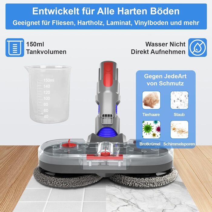 Насадка для пилососа Dyson V7/V8/V10/V11/V15 ZOBMIO з баком для води та миючими мітпами