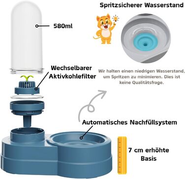 Автоматичний поїльник для котів та собак, 580 мл. Фонтанчик для тварин з фільтром. Підходить для малих собак, котів, кроликів та інших дрібних тварин (Блакитний)