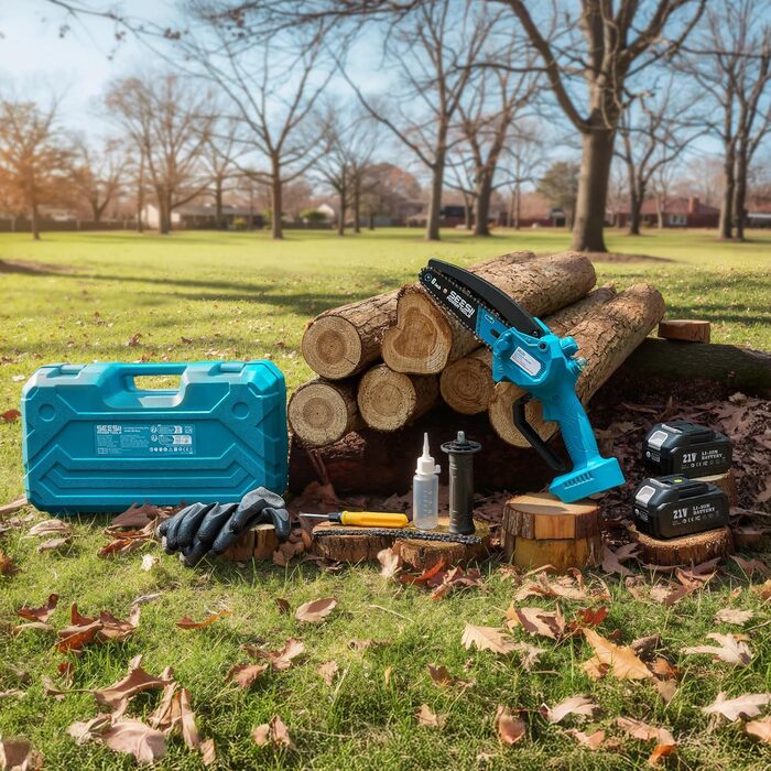 Акумуляторна міні-пила SEESII 6 дюймів (8000mAh) з автоматичною подачею мастила та запасним ланцюгом | Пила для саду, гілок та дрібного дерева