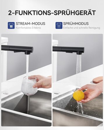 Змішувач кухонний висувний Sofetiy з душем, нержавіюча сталь, чорний, 360°