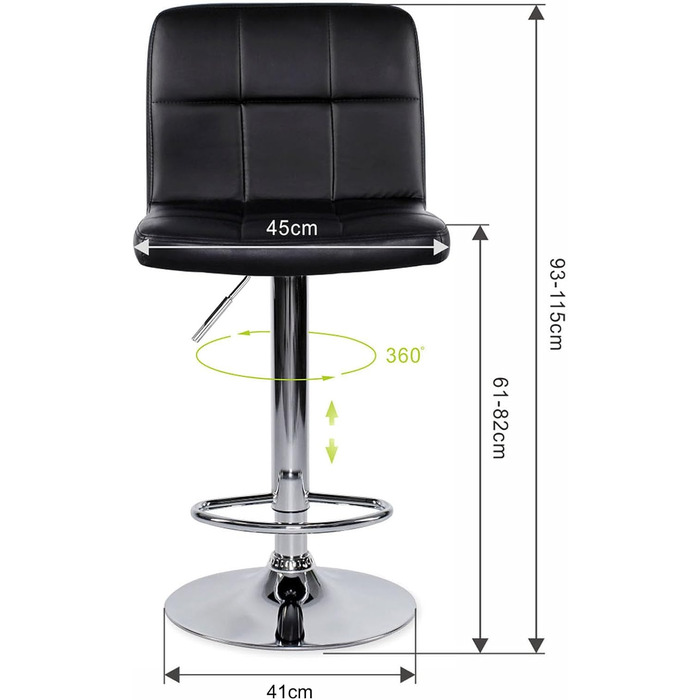 Dibea 2-Piece Swivel Bar Stools with Adjustable Height & Footrest - Black, Up to 130kg Capacity