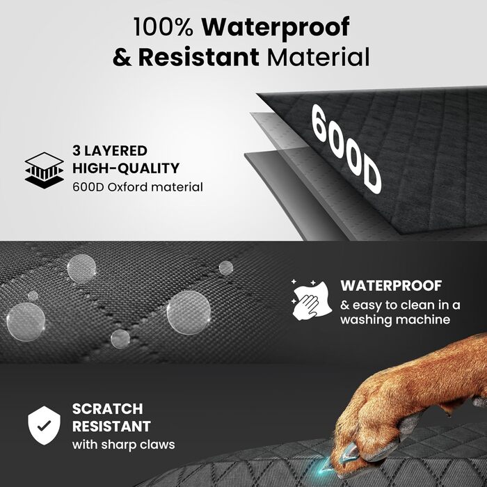 Захисний килимок для собак у машину: заднє сидіння, багажник, переднє сидіння + поводок для собак | Водонепроникний, антиковзкий, можна прати | Захист для багажника, сидіння автомобіля від собак | М'який, чорний, преміум-якість