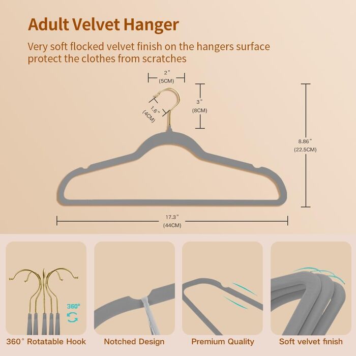 Набір з 22 велюрових плечиків для одягу Stormix, преміум-якість, для дорослих, неслизькі, для костюмів, сорочок, суконь, рожево-золоті гачки, 22 шт.