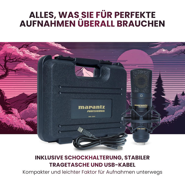 Мarantz Professional MPM-1000U: USB конденсаторний мікрофон з великою мембраною та нирковим характером для подкастів, студії та геймінгу. Комплектується кабелем USB та кріпленням для мікрофона.