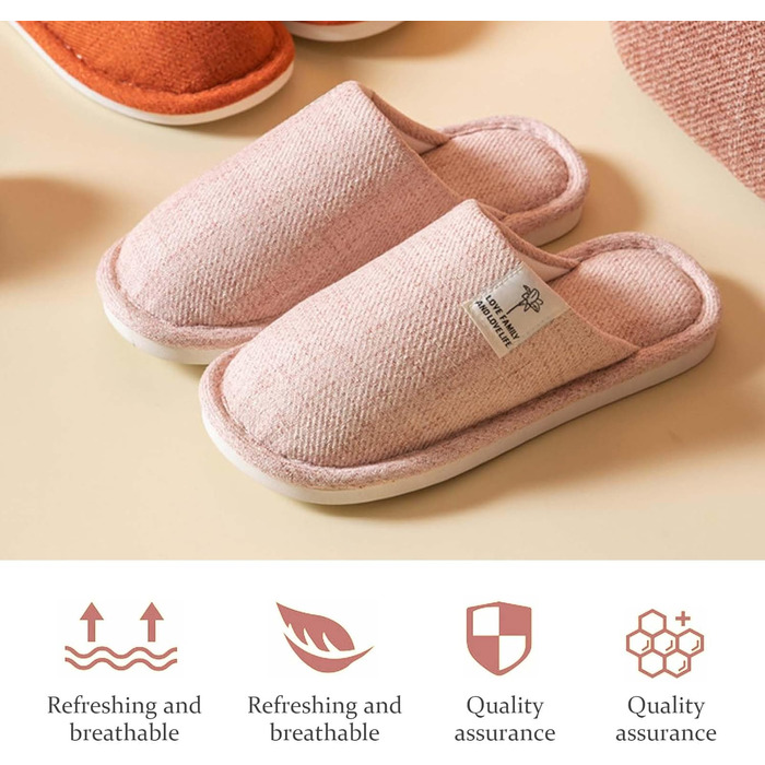 Зимові тапочки з льону, дихаючі, для дому, готелю, для жінок та чоловіків, неслизькі, рожеві, 38/39 EU