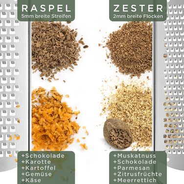 WALDWERK Cheese Grater (2-Piece Set) - Parmesan Grater with Design Wooden Handle - Stainless Steel Zester Grater with Etched Blades - Grater also Suitable as Nutmeg Grater, Lemon Grater, Ginger Grater