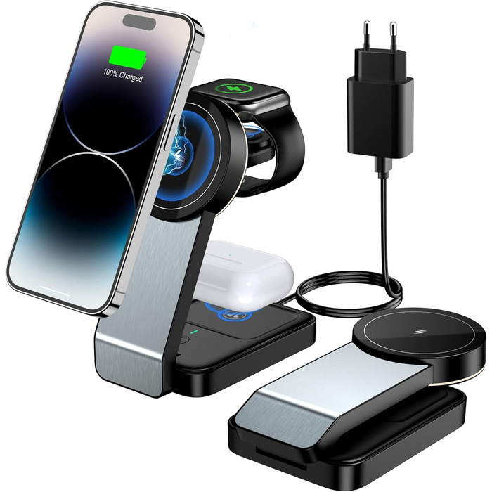 3-в-1 Станція Бездротової Зарядки: iPhone, Apple Watch, AirPods (Біла/Чорна)