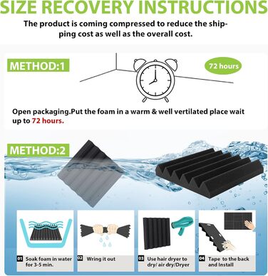 Акустичний поролон Foneso для звукоізоляції, 30x30x5 см, висока щільність 25кг/м³, шумопоглинаючі 3D панелі для студії, офісу та кімнати запису, чорний (48 шт)