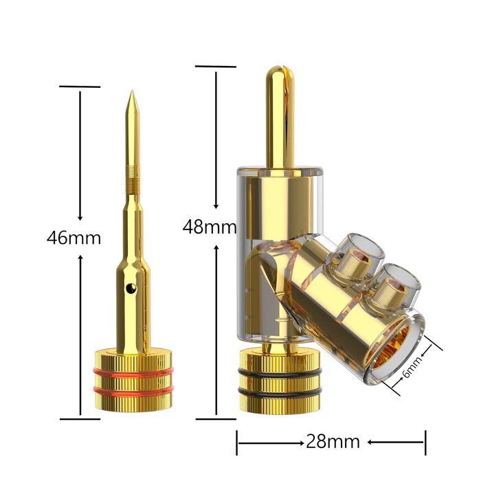 Комплект позолочених бананових роз'ємів Monosaudio (8 шт.) для акустичних кабелів, домашнього кінотеатру та AV-ресиверів, BA1403