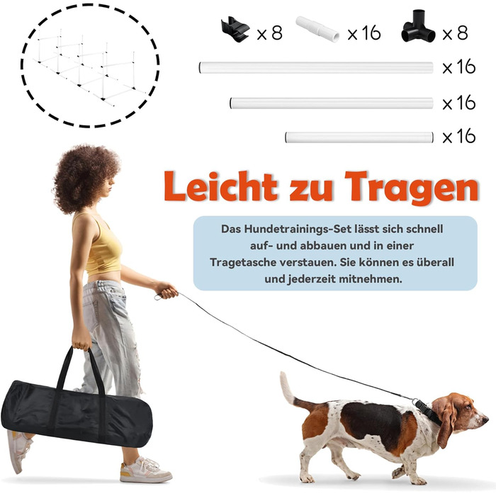 Набір для аджиліті для собак: перешкоди, стійки для слалому, обладнання для дресирування. Регульована висота, 104x70x101см, зелений