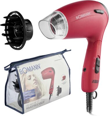 Фен Bomann® HTD 8005 CB червоний: компактний туристичний фен 1200W з дифузором та сумкою | 2 режими | 110/230V