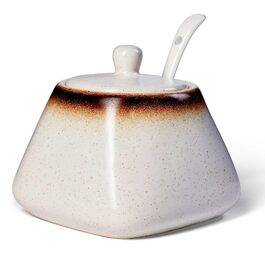 Керамічна цукерниця з ложкою, 430 мл, біла - для кухні, дому, кав'ярні