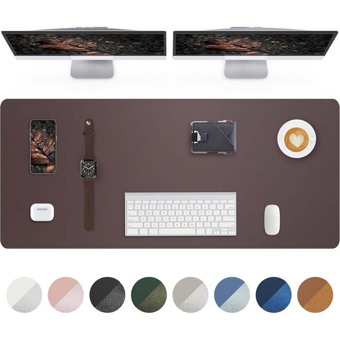 Офісний килимок для миші та столу зі шкіри, 90x43 см / 141x61 см (кава). Захист столу, підкладка для ноутбука для офісу та дому