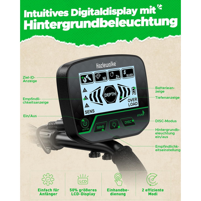 Металошукач для дорослих та дітей: професійний, водонепроникний, з котушкою 10” та лопатою. Ідеальний для пошуку золота на пляжі.