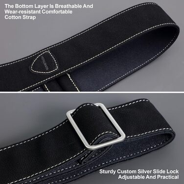 Гітарний ремінь Nefelibata з повного нубуку, з кишенькою для медіатора, для бас-гітари, електрогітари та акустичної гітари, з медіаторами, кнопками та замками (Чорний Зірка)