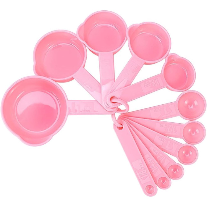 Measuring cup and spoon set, 11-piece plastic measuring cup and spoon set for dry and liquid ingredients, 5 measuring cups and 6 measuring spoon set for kids for cooking and baking, color: Pink