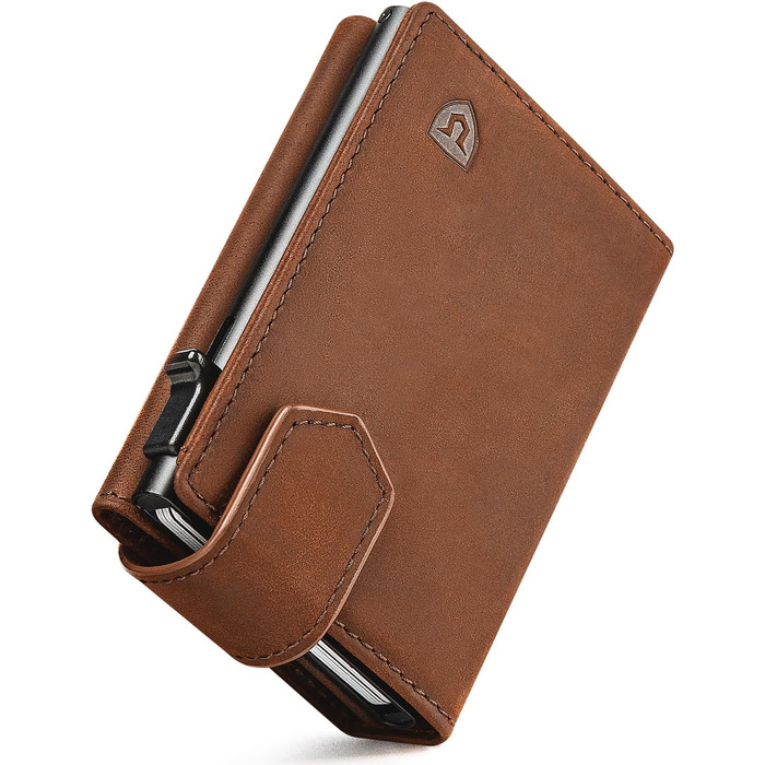 Чоловіче картхолдер LORZOR з магнітною застібкою: slim wallet з відділенням для монет, RFID захистом, вміщує 10 карт, коричневий