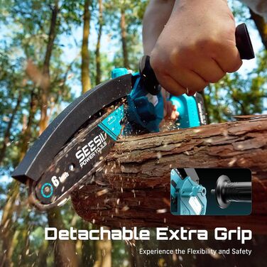 Акумуляторна міні-пила SEESII 6 дюймів (8000mAh) з автоматичною подачею мастила та запасним ланцюгом | Пила для саду, гілок та дрібного дерева