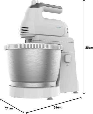 Міксер Cecotec PowerTwist 500 Full Steel: 500 Вт, 5 швидкостей + турбо, 3 насадки (міксер, гак, віночок), чаша 3.5л, сталь