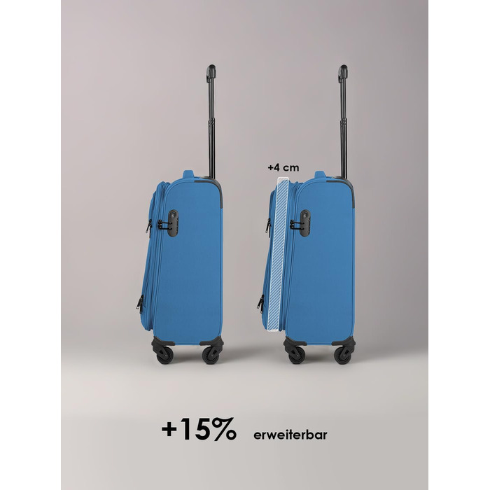 Набір валізак SMARTBOX 3 шт. для жінок та чоловіків | Легкі та міцні валізи-ролери, якісний softcase, 4 колеса та кодовий замок | Розширювані | Slate-blue (Сіро-блакитний), розмір S (56 см)