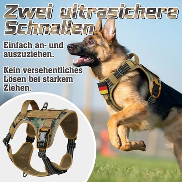 Нагрудник для собак Rabbitgoo середнього розміру, анти-тяга, регульований, з ручками, міцний, тактичний, з металевими пряжками, камуфляжний, коричневий (M, 1 шт.)