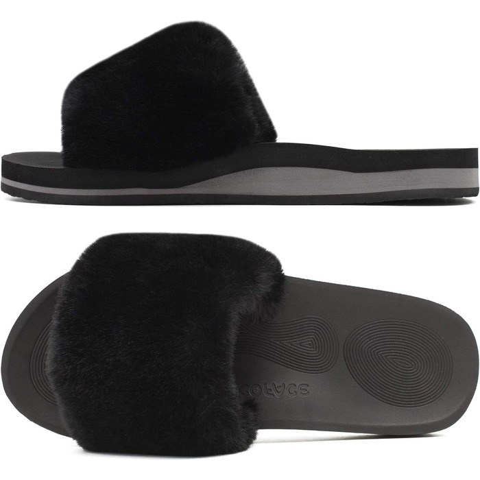 Тапочки халатні жіночі COFACE з хутром, теплі домашні сліпони, чорні, 39 EU
