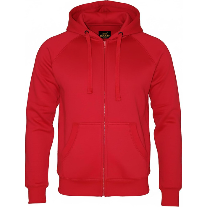 Світшот ROCK-IT з капюшоном Slim Fit для чоловіків, теплий худі на блискавці, ровненький, з флісовою підкладкою, [S-3XL], чорний, червоний, зелений, темно-синій, темно-сірий, сірий (XXL, червоний)