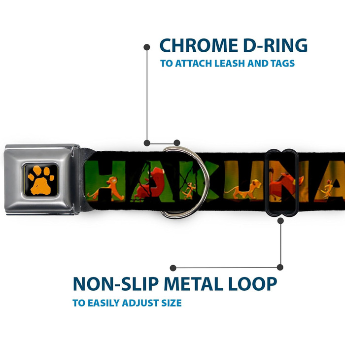 Нашийник для собак з кріпленням для автопасажа Lion King Hakuna Matata, чорний, 15-26 дюймів, ширина 2.5 см