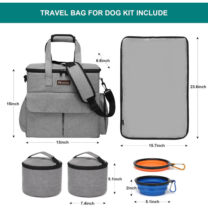 Modoker Airline Approved Pet Carrier & Travel Set - Dog & Cat Carrier Bag with Multifunction Pockets - Grey 6 Piece Set