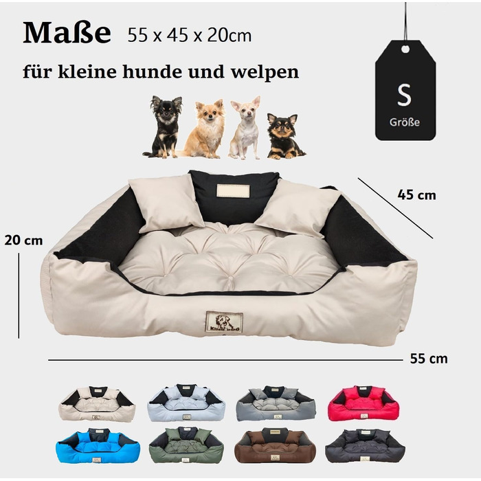 Ортопедичне ліжко для собак King Dog S, 55 x 45 см: водонепроникне, з високим бортиком, з силіконовою начинкою, бежеве