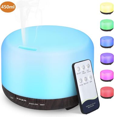 Аромадифузор Hianjoo 450мл з таймером, ультразвуковий, 7 кольорів LED, з пультом, для спа/офісу/йоги - темне дерево