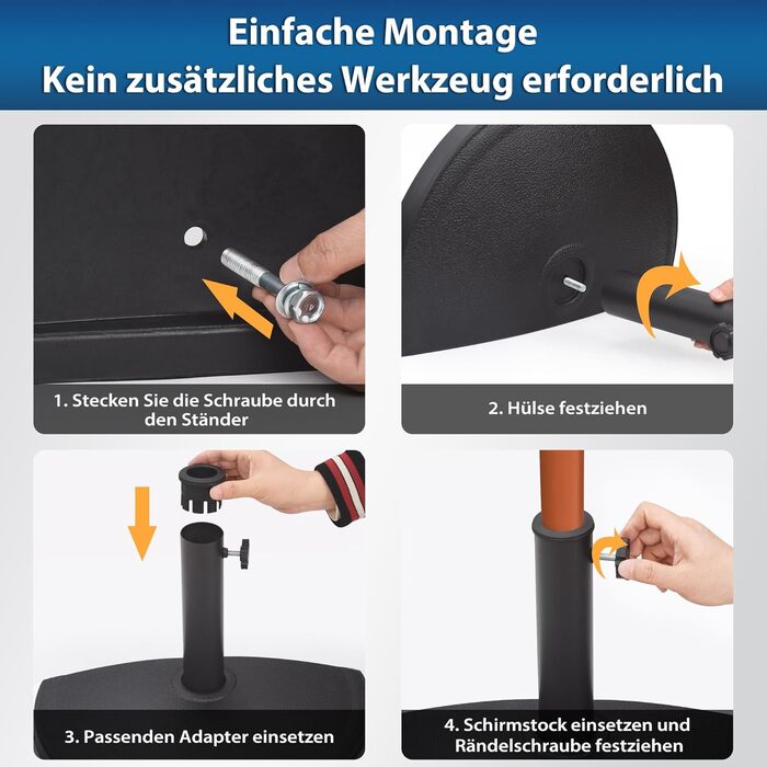 Paramondo Half-Round Umbrella Stand - Weatherproof umbrella stand with mast thickness 35-50 mm, including adapter, balcony stand, 9 kg, black