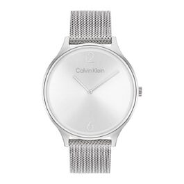 Жіночий аналоговий кварцовий годинник Calvin Klein Timeless Mesh 38мм, сріблястий, зі сталевим плетеним або шкіряним ремінцем