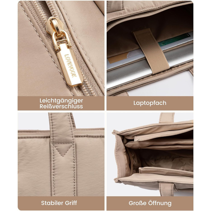 Сумка для ноутбука LOVEVOOK 15.6 дюймів, велика містка сумка-шоппер для роботи, навчання та подорожей, жіноча, хакі