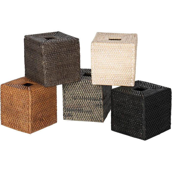 Loma Tissue Box Cover, Square, Rattan, Black