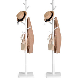 VASAGLE Coat Rack, Clothes Rack Solid Wood, Tree Shape Jacket Stand, 8 Hooks for Jackets, Hats, for Entryway, Hooks and Holding Rod made of Rubber Wood, Cloud White RCR00W02 (Cloud White, 2)
